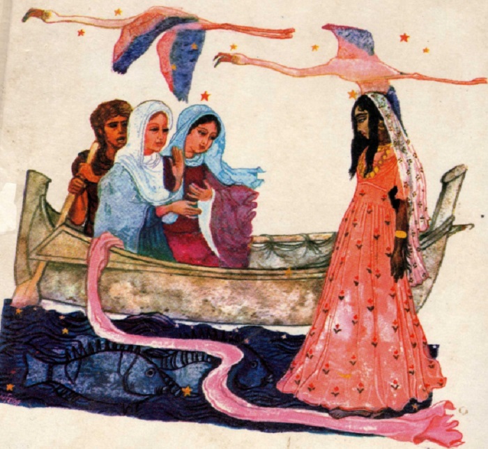 Рисунок, изображающий спасение Сарой двух святых Марий.