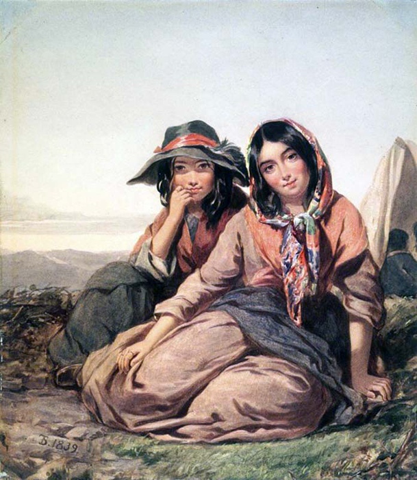 Цыганские девушки в Англии стараются не подпускать парней близко. Картина Томаса Салли.