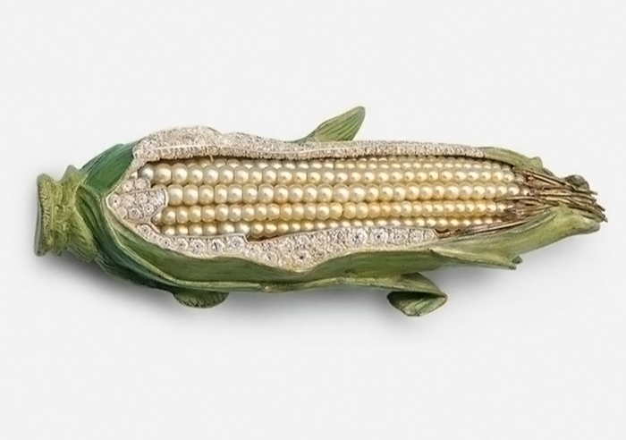 Брошь-кукуруза с жемчугом.