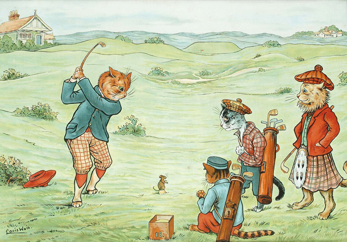 Кошки играют в гольф.