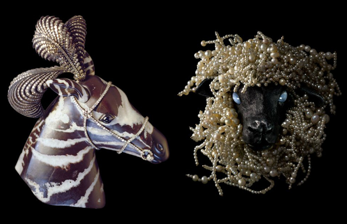 Чуть мрачноватые и экстравагантные броши с образами животных выполнены из необычных материалов.