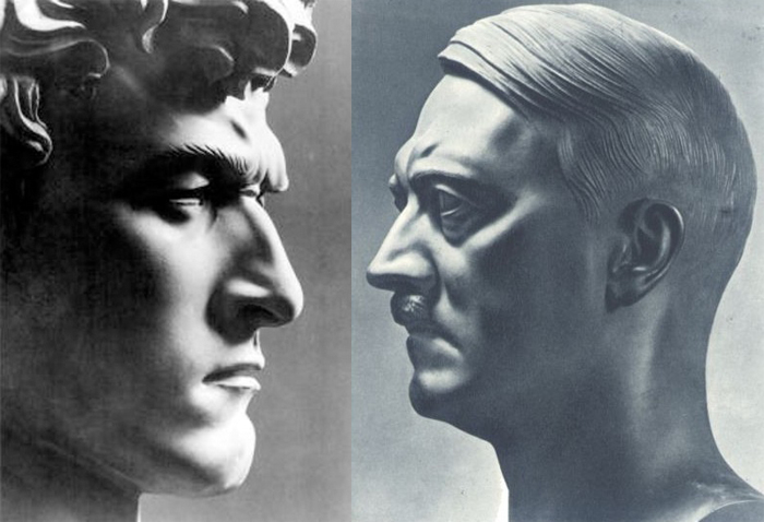 Справа - скульптурный портрет Гитлера.