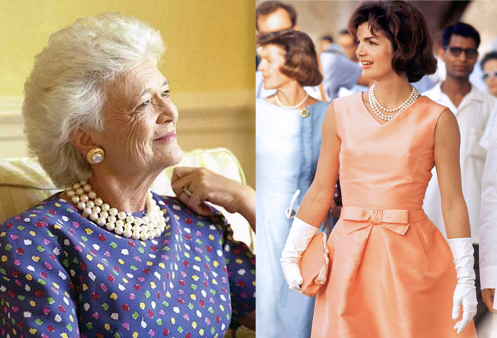 Справа - Джеки Кеннеди в ожерелье от Лейна.