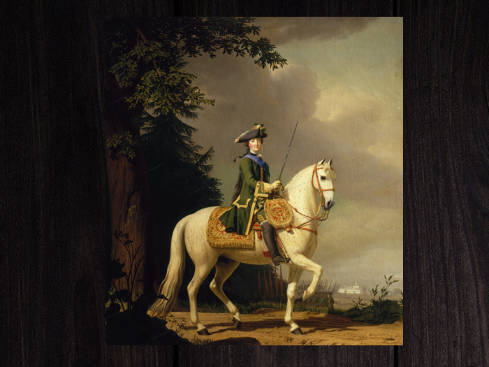 Портрет Екатерины II в гвардейском мундире на коне Бриллианте.