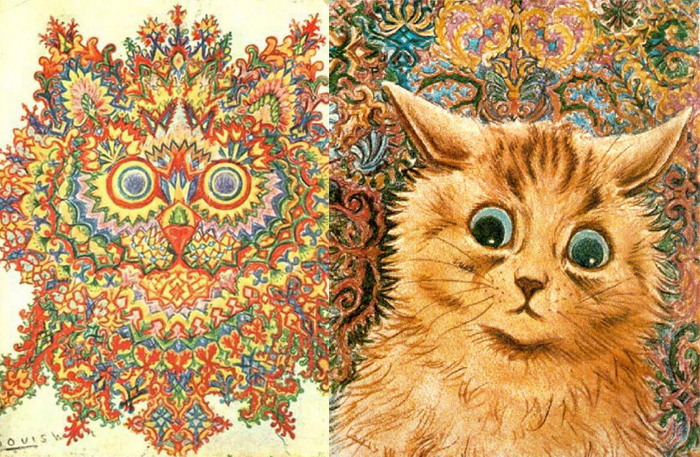 Фрактальный кот и кот с психоделическим фоном.