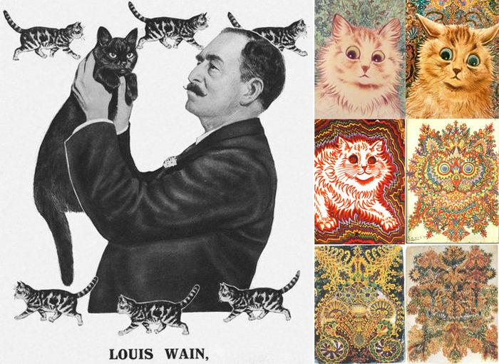 Луис Уэйн, справа - предполагаемые изменения его творчества.