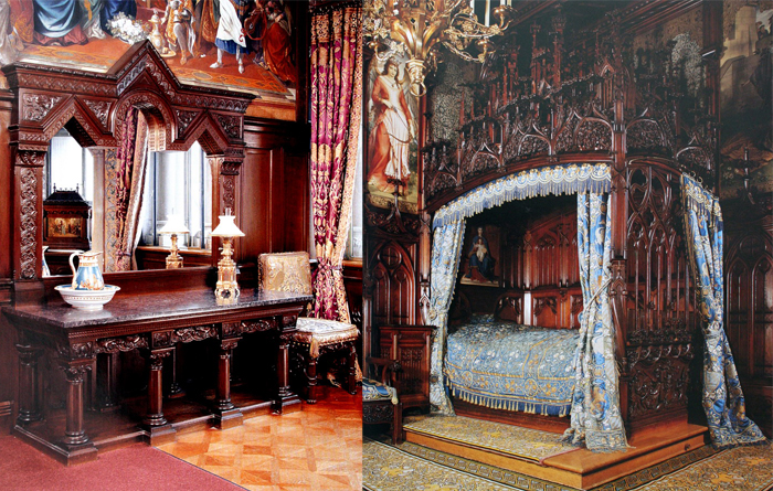 Фрагменты королевской спальни с неоготическими мотивами.