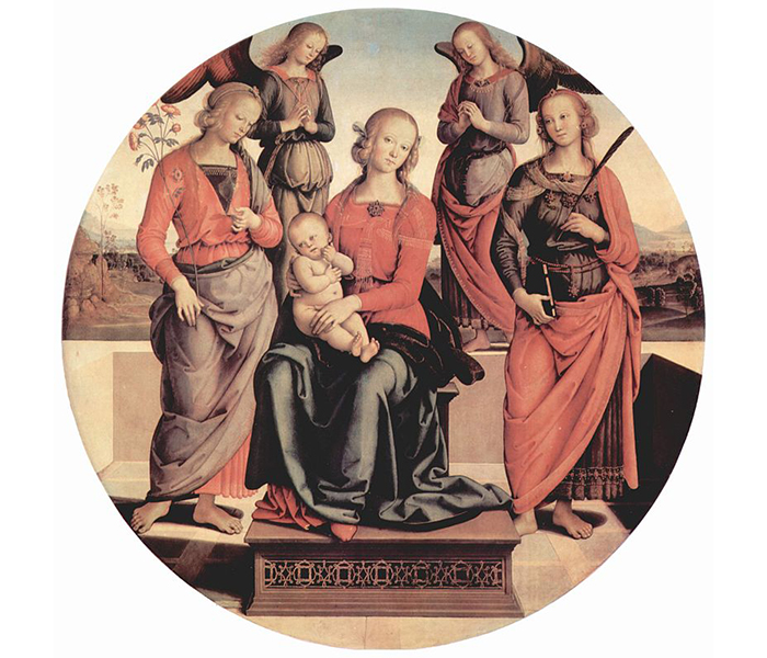 Мадонна с младенцем в окружении ангелов, св. Розы и св. Екатерины.