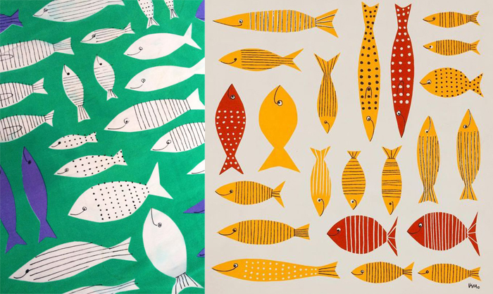 Эскизы Веры Нейманн со стилизованными рыбками.