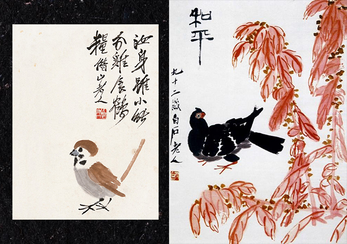 Рисунки Ци Байши с изображением птиц.