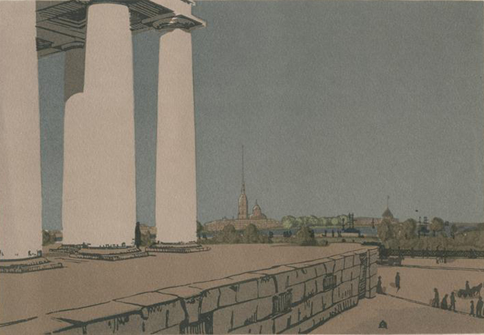 Колоннада Биржи и Петропавловская крепость.
