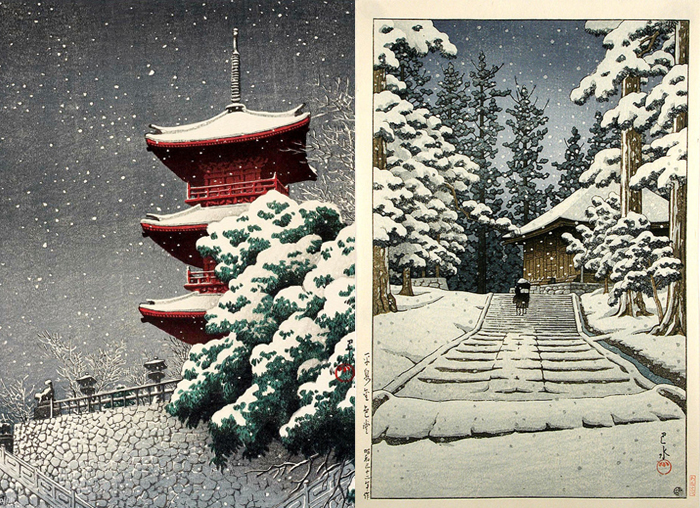 Красная пагода в снегу. Кондзикидо в снегу.