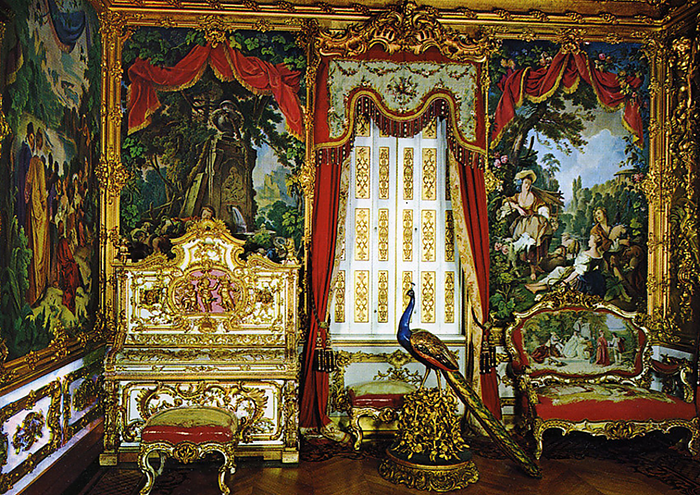 Интерьер Линдерхофа, Гобеленовый зал. Павлин - символ Людовика XIV.