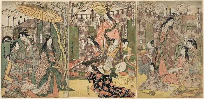 Роковой триптих «Развлечения Тоётоми Хидэёси и его пяти наложниц к востоку от центра столицы»