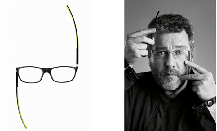 Филипп Старк демонстирует очки собственного дизайна.