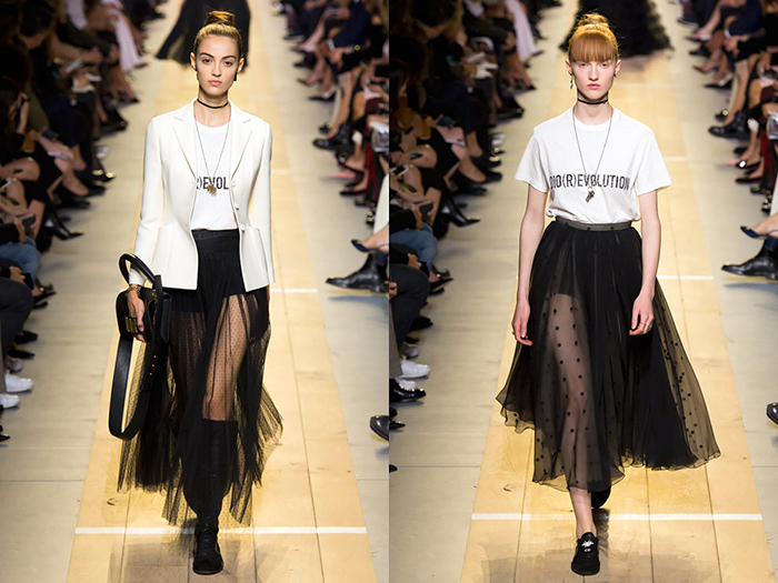 Показ первой коллекции Кьюри в Dior - футболки с феминистскими слоганами.