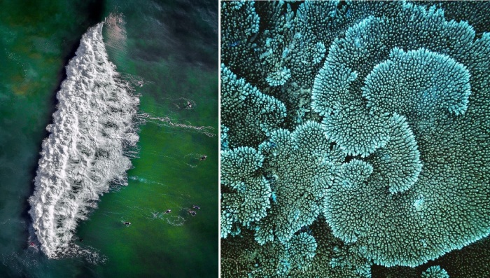 Фото «Волна» (слева) и коралловые спирали (справа).