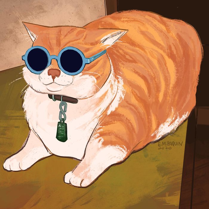 Эм рисует популярных и смешных котов, которые встречаются ей в интернете.