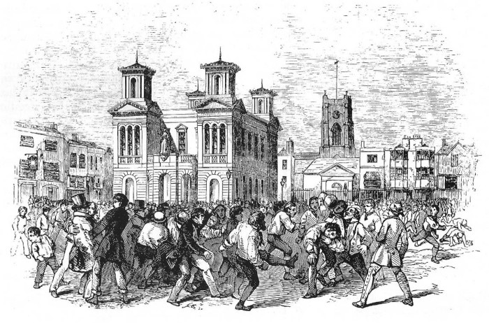Матч в Кингстон-на-Темзе (Англия). /Гравюра 1846 года