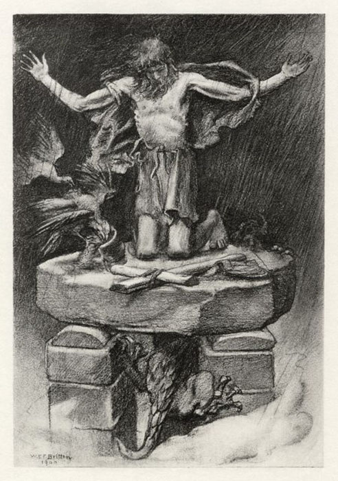 Иллюстрация У. Э. Ф. Бриттена к стихотворению Альфреда Лорда Теннисона «Святой Симеон Столпник» (1841 г.)