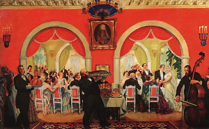 Любовь купцов к широким застольям отразил Б.Кустодиев в картине «Свадебный пир»