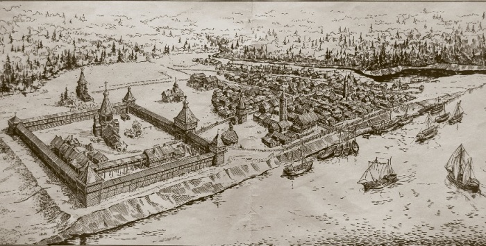 Мангазея (реконструкция по раскопкам М.Белова). /Фото:wikimedia.org