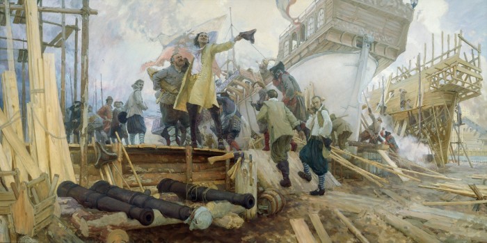 Спуск галеры «Принципиум» на воронежской верфи 3 апреля 1696 года. Худ. Ю. Кушевский