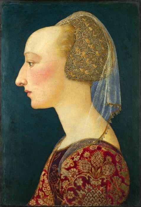 1460-70, портрет флорентийки. Национальная галерея, Лондон. /Фото:pinterest.it 