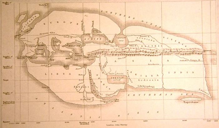 Ученые считают, что карта Эратосфена выглядела так. /Фото:.blogspot.com