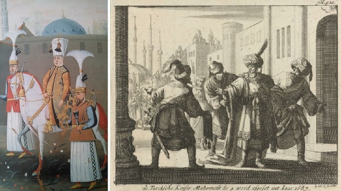 Махмед вюном возрасте (слева). Низложение султана (справа).