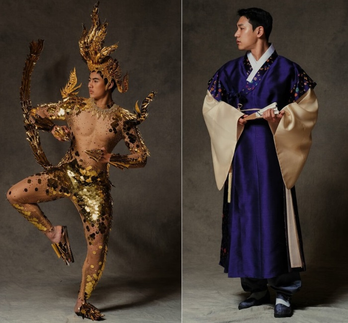 Участники 2022 года в национальных костюмах. Таиланд (слева) и Корея (справа).