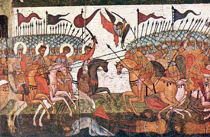 Битва новгородцев и суздальцев в 1170 году, фрагмент иконы. 