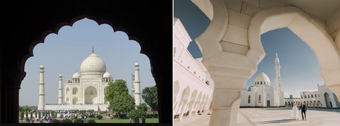 Тадж-Махал (слева) и Белая мечеть (справа).