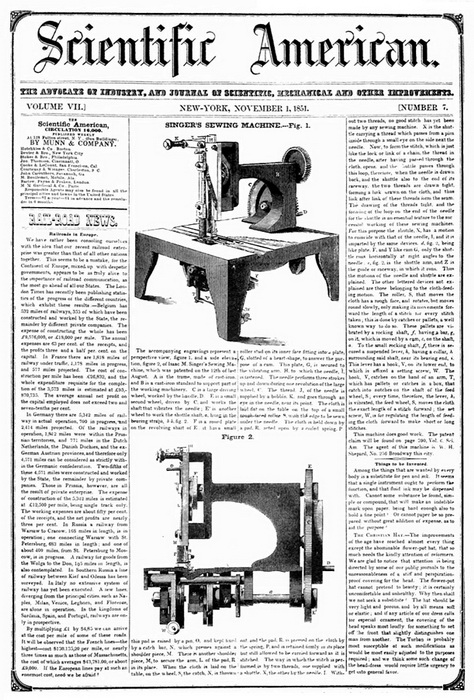 Газетная статья 1851 года о машинке «Зингер»