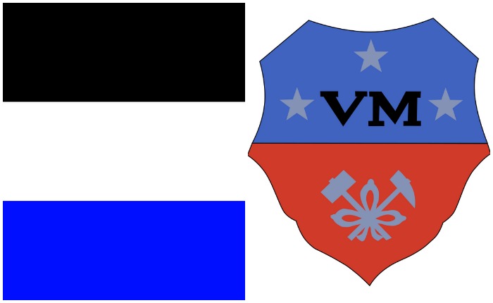 Слева - флаг Мореснета, справа - эмблема компании Vieille Montagne