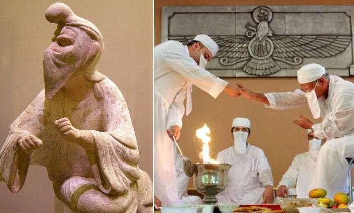 Жрецы-священники в зороастризме закрывают лица уже много веков: так священный огонь защищают от загрязнения - дыханием и пр.