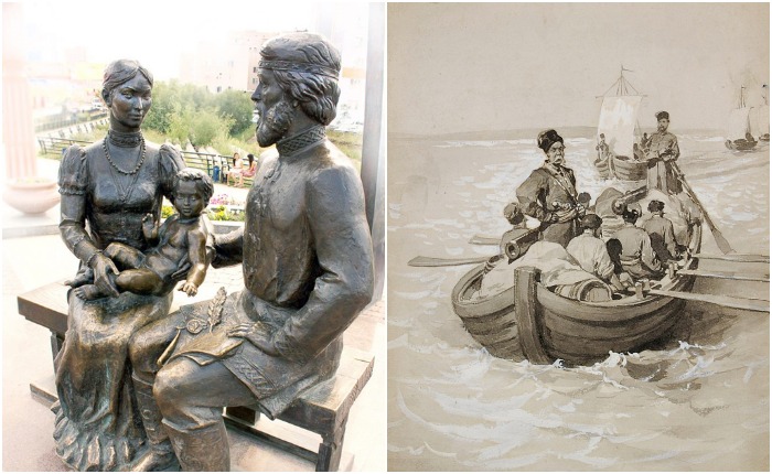 Скульптура в Якутске изображает Дежнева, его жену и их сына; впрочем, основную часть брака муж провел в разъездах по Сибири