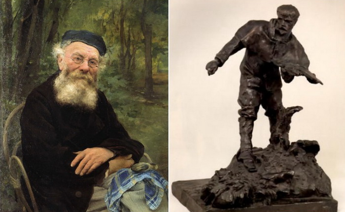 «Портрет моего дедушки» привлек внимание к работам художника; справа - скульптурное изображение Бастьена-Лепажа работы Огюста Родена.