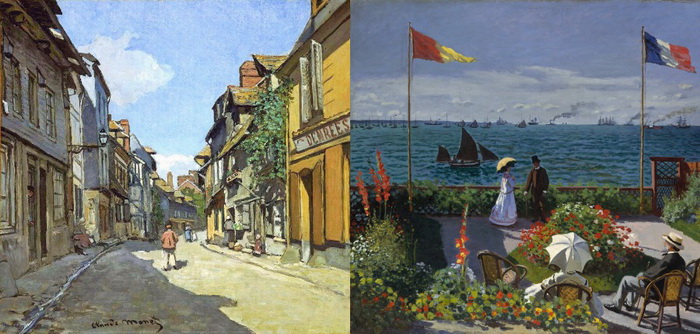 Слева - Улица Баволь в Онфлере (1864), справа - Сад в Сен-Адрес (1867)