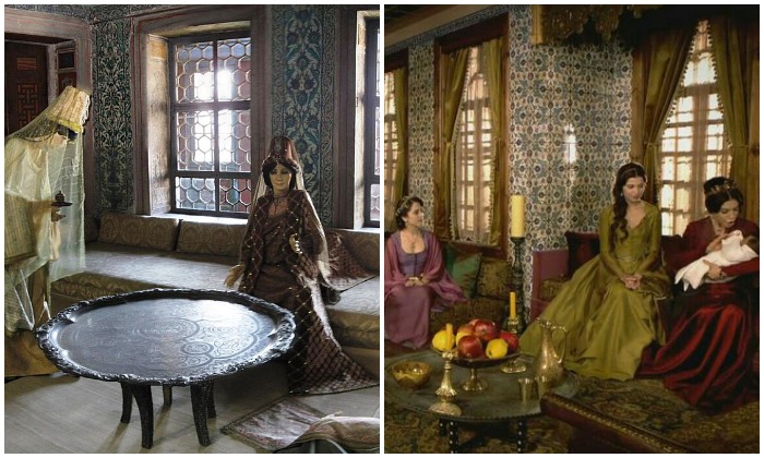 Покои валиде-султан: слева - экспозиция музея Топкапы, справа - кадр из сериала