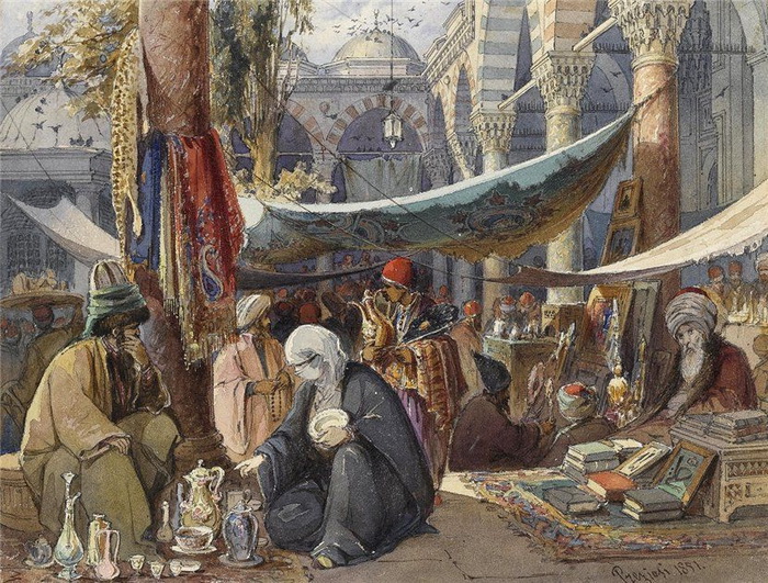 Стамбульский базар на картине А. Прециози полон птиц