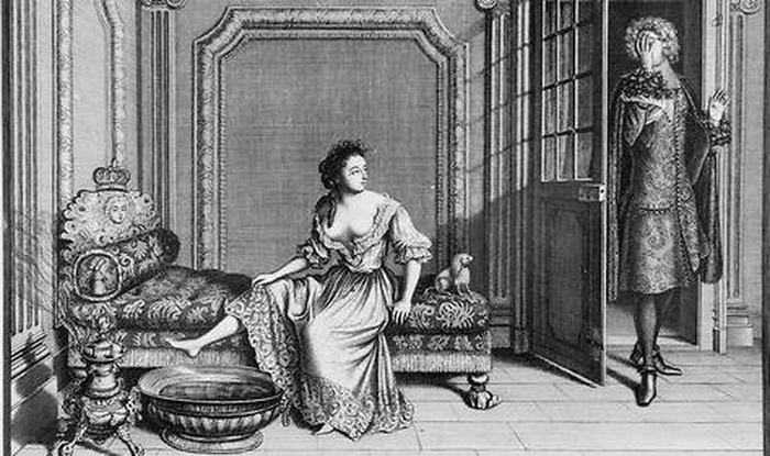 Н. Базен. Женщина, принимающая ванну в своей комнате в Версале (гравюра)