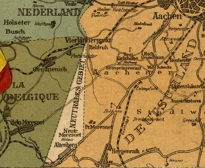 На карте Нейтральный Мореснет напоминал по форме треугольник, вдоль основания которого проходила дорога из Аахена в Льеж