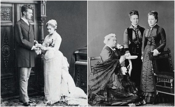 Фотографии работы Бергамаско: великий князь Сергей Александрович с фрейлиной И.С. Мальцовой; королева Виктория с дочерьми.