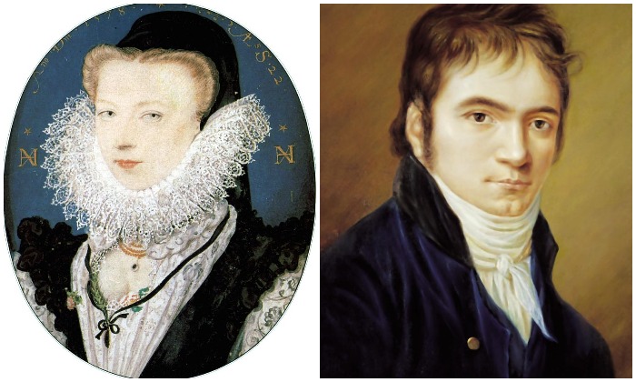 Портрет жены художника Николаса Хиллиарда и портрет Бетховена работы Кристиана Хорнемана