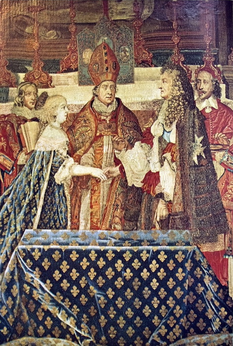 Ш. Лебрен. Свадьба Людовика XIV и Марии Терезии, Мазарини справа
