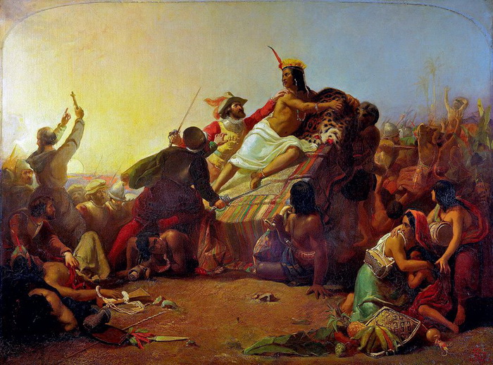 Картина Милле "Писарро берет в плен перуанских инков", ставшая лучшей на выставке Академии в 1846 году