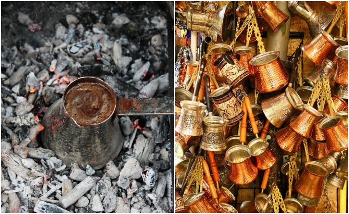Кофе по-турецки традиционно готовился на огне в специальном сосуде с длинной ручкой - турке