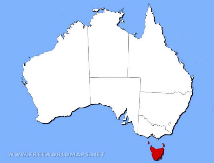 Красным на карте отмечен остров Тасмания