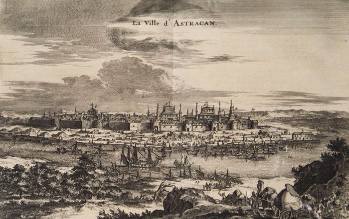 Астрахань в XVII веке. Гравюра. Источник: commons.wikimedia.org